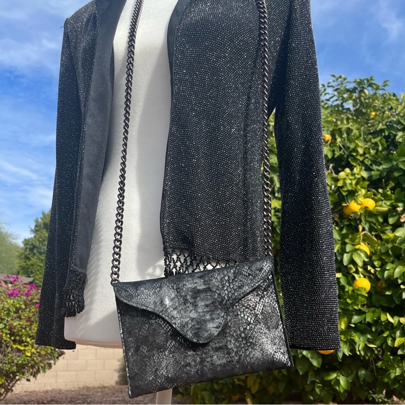 JJ Winters Snakeskin Crossbody Envelope Purse with silver Chain - Picture 11 of 11